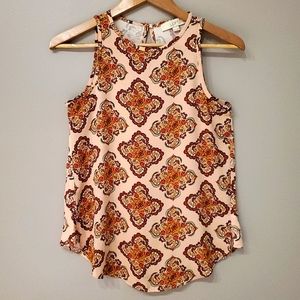 LOFT Petite Floral Medallion Mixed Media Swing Shell - Hazy Peony